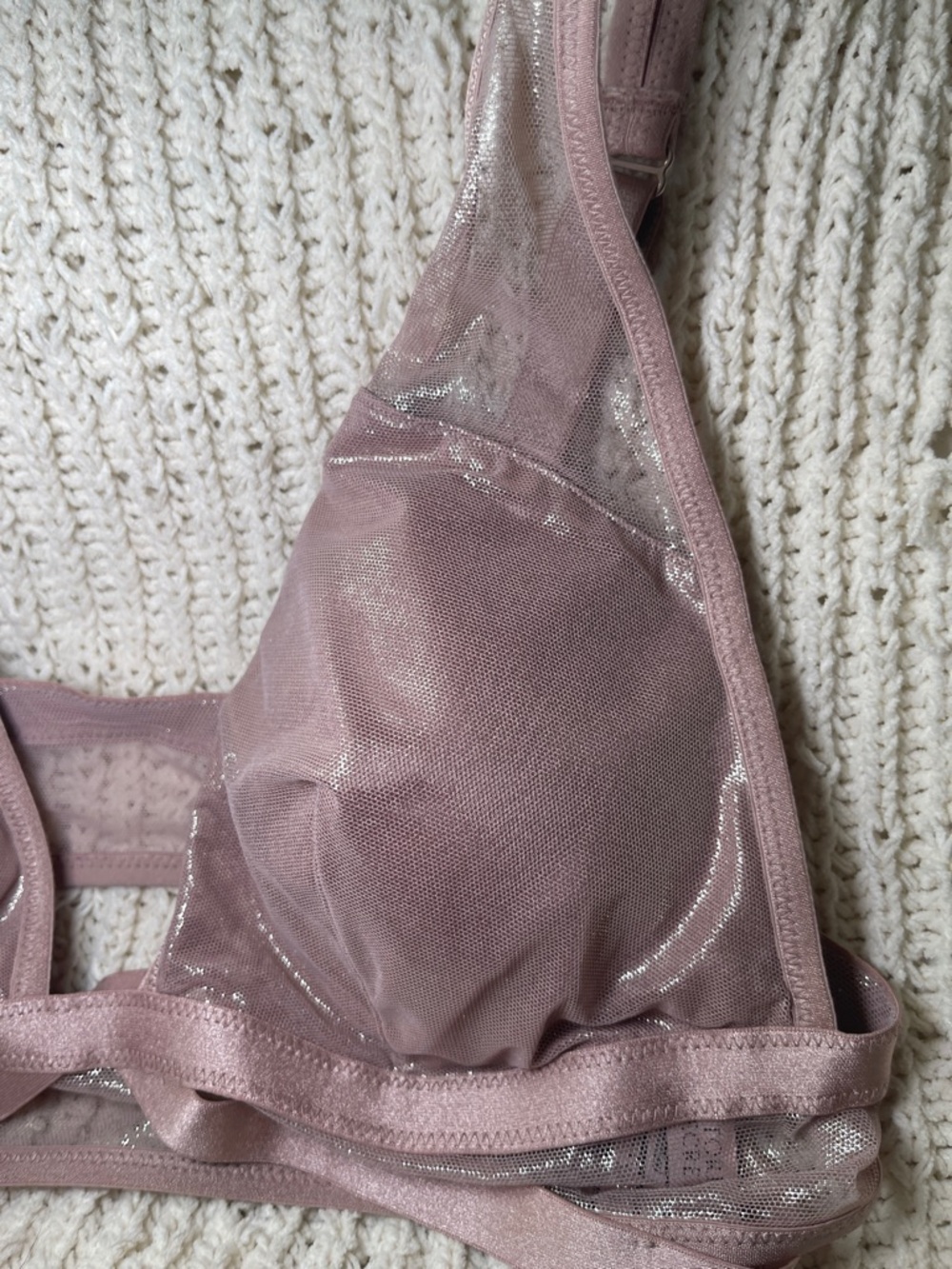 Sheer Shimmer Triangle Bralette in Dusty Rose - Picture 2 of 8
